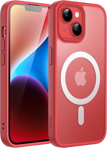 Coque Magnétique pour iPhone 14 6,1 Pouces Compatible avec MagSafe, Etui Translucide Mat Arrière Housse Fine Antichoc (Rouge)