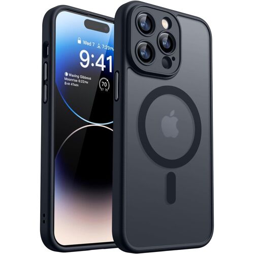JGD-Coque Magnétique pour iPhone 14 Pro(6,1 Pouces), Compatible avec MagSafe, [Protection Complète de l'appareil Photo] Housse Fond Mat Translucide,Noir