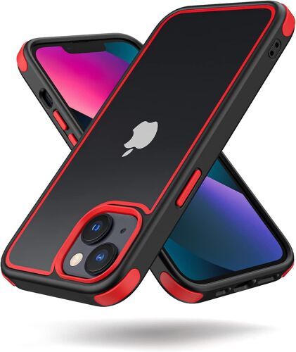 ELVORIX-Coque Compatible avec iPhone 13/14 360 degrés Antichoc Pro Anti-Rayures Transparente PC/TPU Silicone Etui pour iPhone 13/14 - Noir/Rouge
