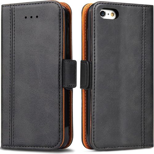 Case For Iphone 5/5s, Iphone Se 2016 Premium Pu Leather Flip Case Wallet Pouch Protective Case For Apple Iphone 5/5s/Se 2016, Black