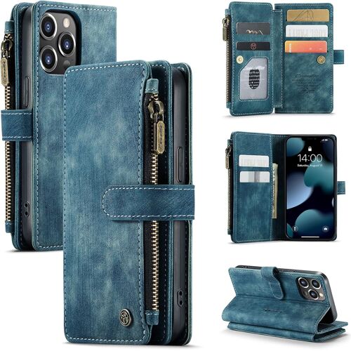 KALANKA-Coque Compatible avec iPhone 13 Pro, Premium PU Portefeuille ¿¿tui Housse en Cuir [Fente pour Carte] [Stand Fonction], ¿¿tui ¿¿ Rabat Magn¿¿tique Compatible avec iPhone 13 Pro - Bleu