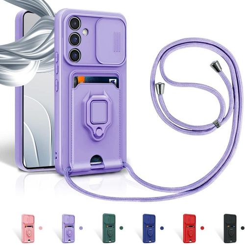 Cheng-Cordon De Coque Pour Samsung Galaxy A24 4g,Couvercle Coulissant De La Caméra+Support Annulaire À 360 Degrés,Fentes Pour Cartes Lanyard Silicone Case -Pourpre