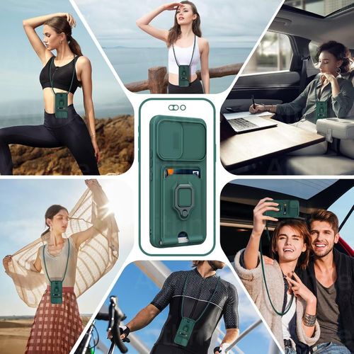 Tianyi-Cordon De Coque Pour Samsung Galaxy S22 Plus 5g / S22+ 5g,Couvercle Coulissant De La Caméra+Support Annulaire À 360 Degrés,Fentes Pour Cartes Lanyard Silicone Case -Vert