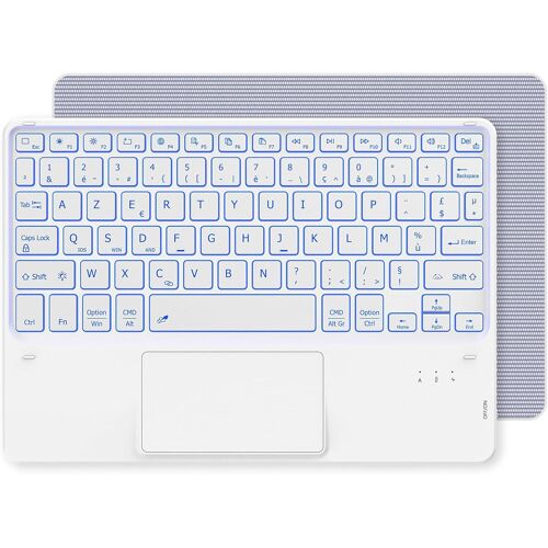 Clavier avec Pavé Tactile, Clavier sans Fil Bluetooth 10 Pouces avec Rétroéclairage, [AZERTY] Clavier Léger Fin pour iPad, iPad Pro/Air, Android Samsung, Xiaomi, Huawei, Lenovo Tablette, Blanc