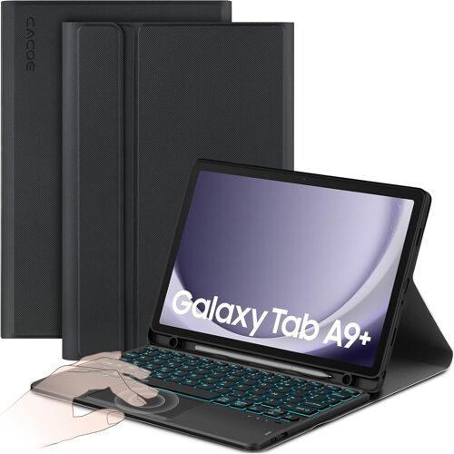 Étui Clavier Compatible avec Samsung Galaxy Tab ¿9 Plus 2023 11 Pouces avec Pavé Tactile, Éclairage 7 Couleurs Clavier AZERTY sans Fil Amovible, Noir