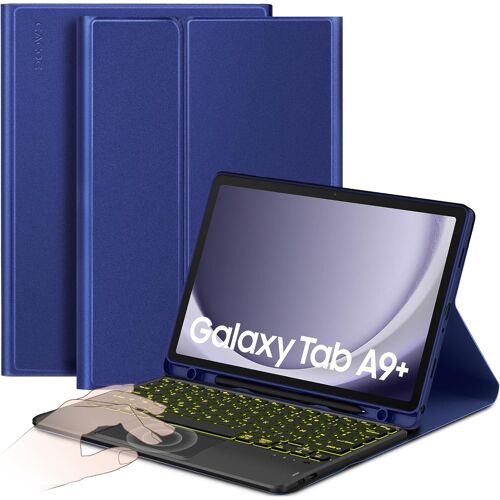 Keyboard Case Compatible with Samsung Galaxy Tab ¿9 Plus 2023 11 Inch with Touchpad, Illuminated 7 Colors Removable Wireless AZERTY Keyboard, Midnight Blue