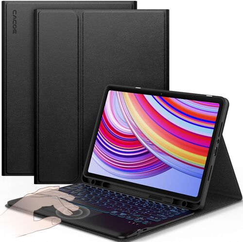 Clavier Étui Compatible avec Redmi Pad Pro 12.1 / Xiaomi Poco Pad 12.1 2024, Coque Clavier avec Pavé Tactile, [AZERTY] avec Éclairage à 7 Couleurs, Noir