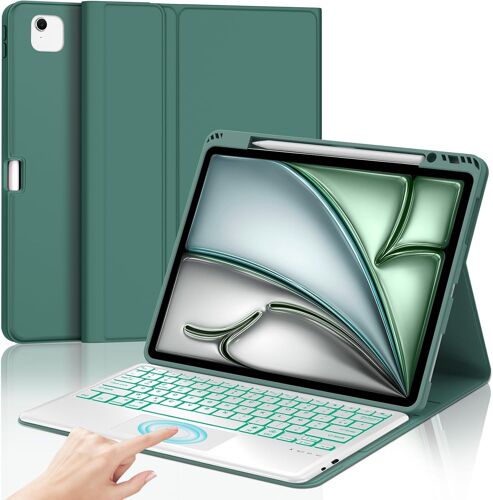 Clavier avec Trackpad pour iPad Air 13"" M3/M2 2025/2024, AZERTY Français Clavier Rétroéclairé Détachable avec Touchpad pour iPad Air 13 Pouces M2/M3 2024/2025, Vert foncé