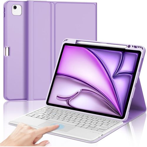 Clavier Avec Touchpad Pour Ipad Air 13 (M2/M3 2024/2025), Azerty Français Clavier Bluetooth Avec Pavé Tactile Pour Ipad Air 13 2025/2024, Violet Clair