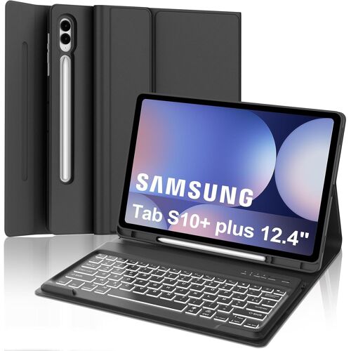Clavier Samsung Galaxy Tab S10 Plus 12.4, Français AZERTY, Coque Clavier Rétroéclairé 7 Couleurs Détachable Bluetooth pour Samsung Galaxy Tab S10 +12.4 Pouces 2024, Noir