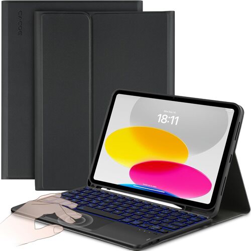 Clavier Étui Compatible avec iPad 11 ème (A16) / 10 ème Génération 11/10,9 Pouces (2025/2022), Coque Clavier avec Pavé Tactile, [AZERTY] avec Éclairage à 7 Couleurs, Noir