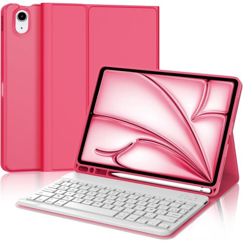Coque Clavier pour iPad Air 11 Pouces (M3/M2) 2025/2024, AZERTY Français Clavier Bluetooth Magnétique Détachable avec Fente pour Stylo pour Air 11 Pouces M2/M3 2024/2025, Rouge