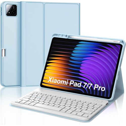 Keyboard for Xiaomi Pad 7 11.2 Inch 2025, Case for Xiaomi Pad 7/7 Pro 2025 with AZERTY French Bluetooth Keyboard with Pen Slot for Xiaomi Pad 7/7 Pro 11.2 Inch Tablet, Sky Blue