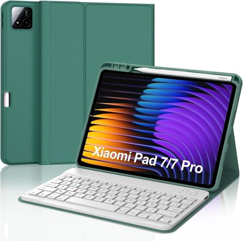 Étui Clavier pour Xiaomi Pad 7/7 Pro 11.2"" 2025, AZERTY Français Clavier Bluetooth avec Fente pour Stylo pour Tablette Xiaomi Pad 7/7 Pro 11.2"", Vert foncé