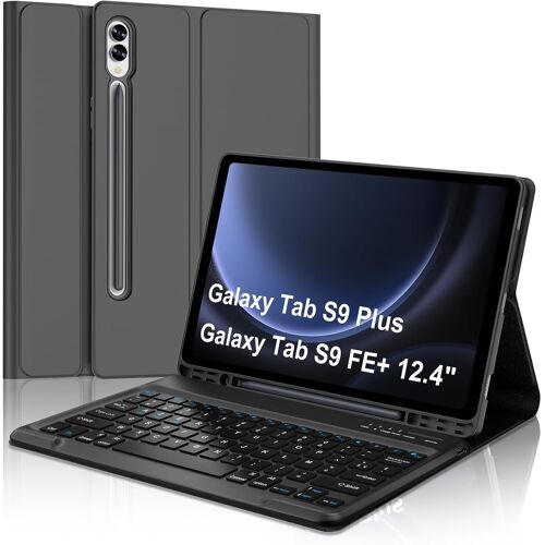 Coque Clavier pour Samsung Galaxy Tab S9 FE+/Tab S9+ Plus 12.4"" 2023 - AZERTY Francais Clavier Magnetique Detachable Bluetooth pour Samsung Tab S9 FE+/S9 Plus 12.4"", Noir