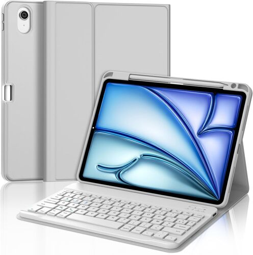 Keyboard for iPad Air 11 M3 2025, Keyboard Case for iPad Air 11 Inch M2/M3 2024/2025, French AZERTY Detachable Magnetic Bluetooth Keyboard for Air M2/M3 2024/2025, Light Grey