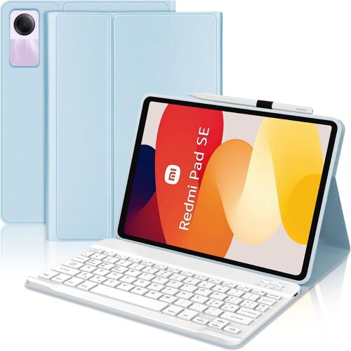 Coque Clavier pour Xiaomi Redmi Pad SE 11"" 2023, AZERTY Clavier Bluetooth Magnétique Détachable pour Redmi Pad SE, Bleu Ciel