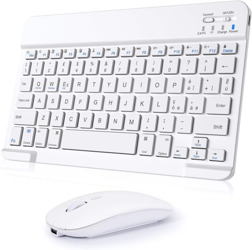 Wireless Keyboard and Mouse, Portable Slim Rechargeable Bluetooth Keyboard Tablet Universal for iPad/Tablet/PC/iOS/Android/Windows/Samsung Tab/Lenovo, Italian Layout, White
