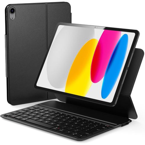 Clavier Ipad Français Azerty Pour Ipad 11 Inch A16 2025/10ème Génération 10.9"" 2022, Folio Coque Avec Clavier Étui Magnétique Bluetooth Ultra-Mince Avec Clavier, Chargeur De Type C, Noir