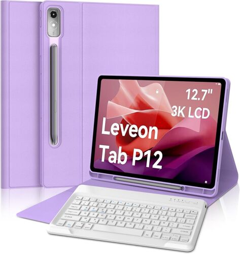 Keyboard for Lenovo Tab P12 12.7 Inch 2023, French AZERTY Wireless Bluetooth Magnetic Keyboard Case with Pencil Holder for Lenovo Tab P12 2023 12.7 Inch, Purple