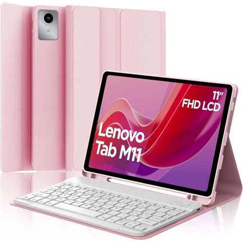 Étui Clavier Lenovo Tab M11 11"", Coque Avec Clavier Pour Lenovo Tab M11 2024, Italien Qwerty Amovible Bluetooth Clavier, Smart Cover Prend En Charge Auto Wake/Sleep, Rose