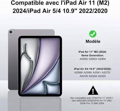Clavier pour iPad Air 11 Pouces M2/M3, Coque Clavier pour iPad Air 11 2024/2025, AZERTY Français Rétro-éclairé Bluetooth Magnétique Détachable avec Fente pour Stylo, Noir