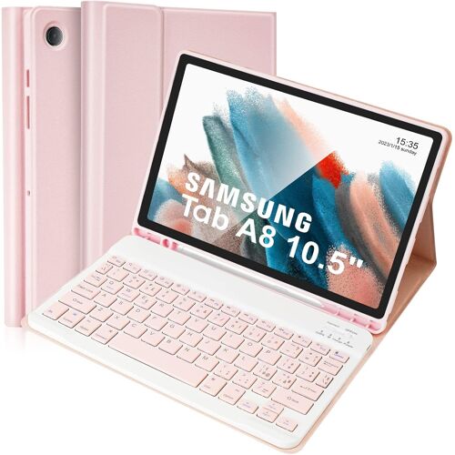 Étui avec clavier pour Samsung Galaxy Tab A8 10.5"" 2021 (SM-X200/X205/X207), disposition italienne, amovible pour Samsung Galaxy Tab A8, amovible, rose