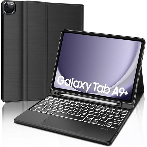 Étui de clavier pour Samsung Tab A9 Plus 11 pouces, 7 couleurs, clavier amovible sans fil avec pavé tactile, clavier QWERTZ pour A9 Plus 11 pouces, noir