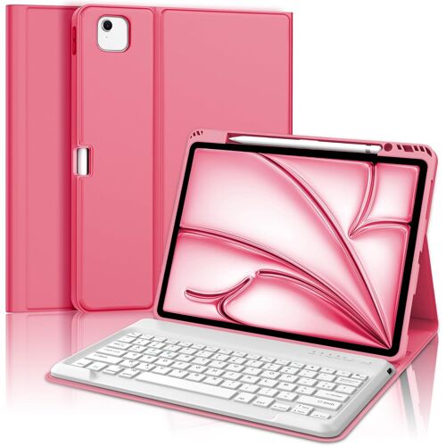 ChenQuanSarl-Clavier Pour Ipad Air 13 Pouces M2/M3 2024,Coque Ipad Air 13 Pouces Avec Clavier,Azerty Français Clavier Magnétique Détachable Bluetooth Pour Air M2/M3 13 Pouces,Rouge