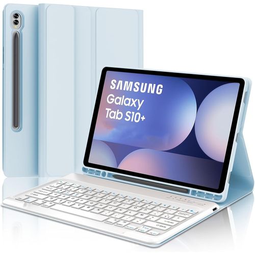 Keyboard Case For Samsung Galaxy Tab S10+ 12.4 Inch 2024 ¿ French Azerty Magnetic Detachable Bluetooth Keyboard For Samsung Tab S10+ 12.4 Inches, Sky Blue