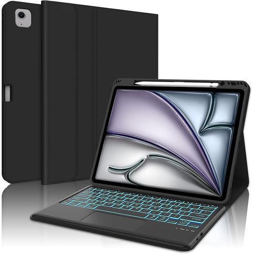 Kgabery-Coque Pour Ipad Air 13"" (M3 2025/M2 2024) Avec Pavé Tactile Clavier,Azerty Français Trackpad Clavier Rétroéclairé 7 Couleurs Détachable Sans Fil Bluetooth-Étui Ipad Air 13,Noir