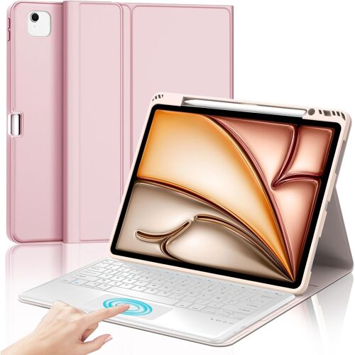 Coque Clavier avec Trackpad pour iPad Air 13 Pouces 2025 (M3/M2), AZERTY Français Clavier Détachable avec Touchpad pour iPad Air 13"" 2025 A2898/ A2899/ A2903/ A2904, Rosa