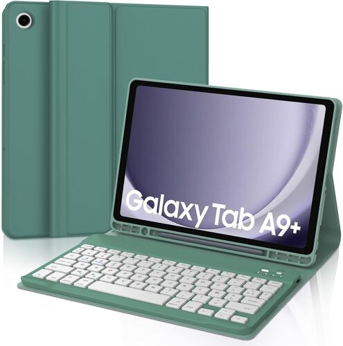 Coque Clavier pour Samsung Galaxy Tab A9+/A9 Plus 11"" 2023, AZERTY Clavier Bluetooth Magnétique Détachable pour Tablet Samsung A9+/A9 Plus 11"" SM-X210/X216/X218, Vert foncé