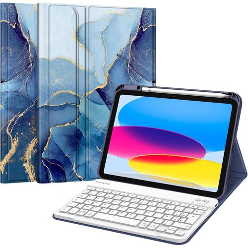 Clavier Pour Ipad (A16) 11ème Génération 11 Pouces 2025, Ipad 10ème Génération 10.9¿ 2022 - Clavier Azerty Sans Fil Bluetooth, Housse Multiposition Fonction Ranger Stylet, Marbre Océan