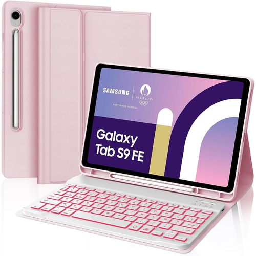 Keyboard For Samsung Galaxy Tab S10 Fe 2025/S9 Fe 10.9""/S9 11"" 2023 With Backlit, Keyboard Case For Samsung Tab S9 Fe 2023 Bluetooth Magnetic Detachable French Azerty Layout Pink