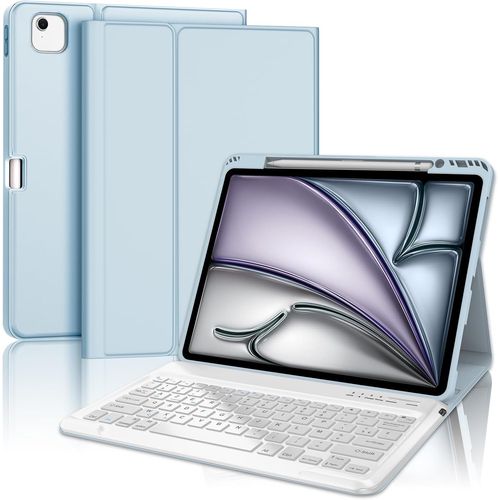 Tianyi-Coque Clavier Pour Ipad Air 13"" (M3 2025/M2 2024) - Azerty Français Clavier Détachable Sans Fil Bluetooth, Étui Ipad Air 13 Pouces Avec Fente Pour Stylo, Bleu Clair