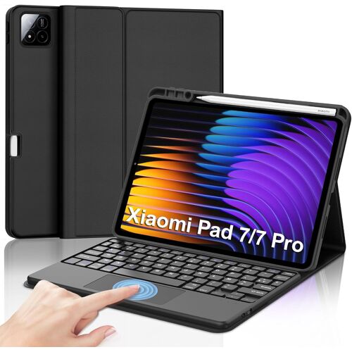 Clavier avec Touchpad pour Xiaomi Pad 7 2025 11.2"", Coque Clavier pour Xiaomi Pad 7 Pro, AZERTY Français Bluetooth Magnétique Détachable avec Trackpad pour Tablette Xiaomi Pad 7 Pro, Noir