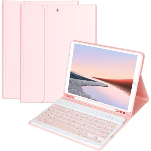 Keyboard Case for iPad 10.2 9th/8th/7th Generation 2021/2020/2019/Air 3 2019/Pro 10.5, AZERTY French Removable Wireless Bluetooth Keyboard Case Auto Wake/Sleep (Pink)