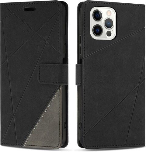 KAL-Coque Pour Iphone 12 Pro Max, Protection Housse Etui En Cuir Pu Portefeuille Avec Emplacements Cartes Et Fonction Support Pour Iphone 12 Pro Max, Noir