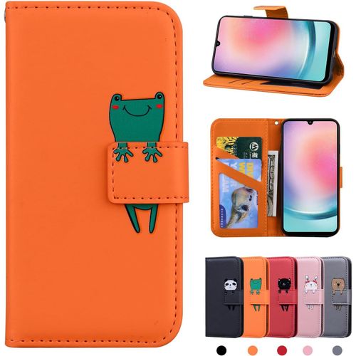 Ayu-Coque Samsung Galaxy A24 4g Etui En Cuir Coque Portefeuille Samsung A24 4g Housse Etui De Protection Pour Samsung Galaxy A24 4g - Orange Grenouille