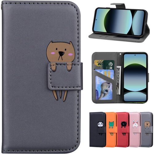 KAL-Coque Xiaomi Note 14 4G Housse En Cuir Etui Portefeuille Coque De Protection Pour Xiaomi Redmi Note 14 4G Ours Gris