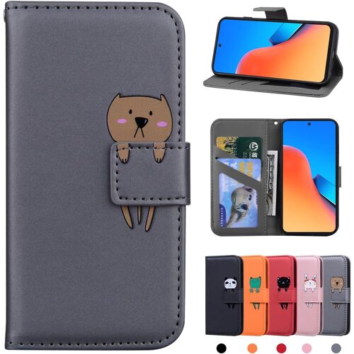 KAL-Coque Xiaomi Redmi 12 4G Pu Etui En Cuir Etui Portefeuille À Fentes Pour Cartes Xiaomi Redmi 12 4G Magnétique Housse Etui De Protection Pour Xiaomi Redmi 12 4G Ours Gris