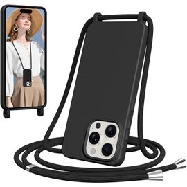 Kalanka-Coque Pour Iphone 14 Pro Max Avec Cordon, Collier Étui Silicone Avec Tour De Cou Lanière Corde Bandouliere Case, Réglable, Amovible Chaine, Antichoc Bumper Housse, Noir