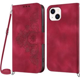 Kal-Coque Pour Iphone 13 Mini Avec Cordon, Etui Pour Iphone 13 Mini (5,4 Pouces) Avec Cordon Collier, Cuir Flip Portefeuille, Housse Case Etui Avec [Bandoulière Réglable] Lanyard Cover (Rouge)