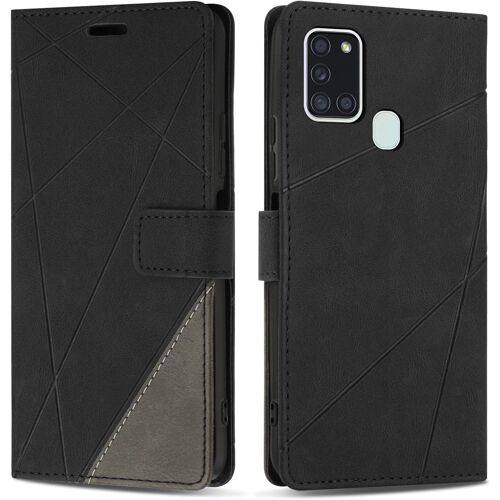 SJZG-Coque Pour Samsung Galaxy A21S, Protection Housse Etui En Cuir Pu Portefeuille Avec Emplacements Cartes Et Fonction Support Pour Samsung A21S, Noir