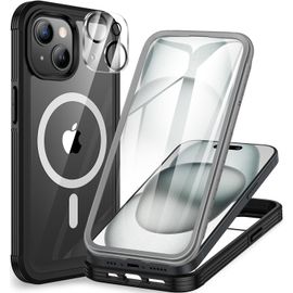 Eryi-Magnétique Coque Iphone 15 Plus, Compatible Avec Magsafe Intégré Verre Trempé Protection Écran Et Protecteur Caméra, 360° Antichoc Téléphone Housse Double Face Case Intégrale Etui - Noir