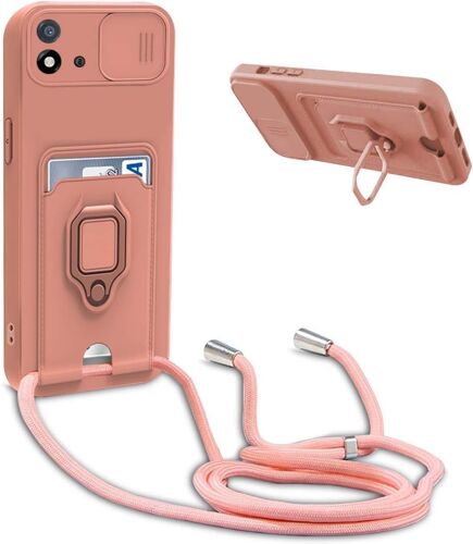 KAL-Coque Avec Cordon Pour Oppo Realme C20 / Realme C11 2021,Collier Pour Étui Colliers De Cellulaire Réglable Corde Silicone Souple Case,Protection De La Caméra,Support,Porte Cartes - Pink