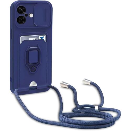 KAL-Coque Avec Cordon Pour Iphone 16,Collier Pour Étui Colliers De Cellulaire Réglable Corde Silicone Souple Case,Protection De La Caméra,Support,Porte Cartes - Bleu