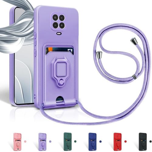 Kal-Cordon De Coque Pour Xiaomi Redmi Note 9 Pro/Note 9s/Note 9 Pro Max,Support Annulaire À 360 Degrés,Fentes Pour Cartes Lanyard Silicone Case -Pourpre