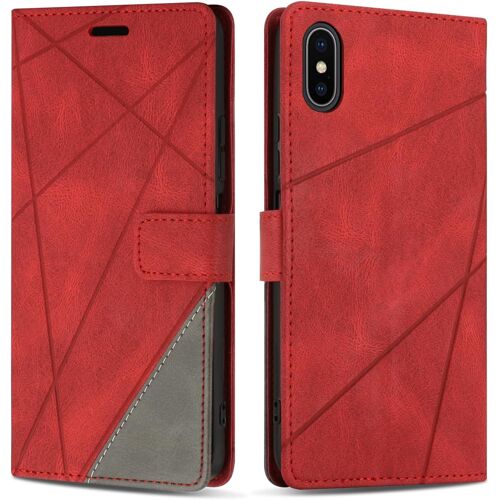 SJZG-Coque Pour Iphone Xs/Iphone X, Protection Housse Etui En Cuir Pu Portefeuille Avec Emplacements Cartes Et Fonction Support Pour Iphone Xs/Iphone X, Rouge